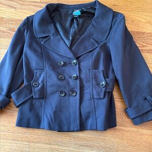 Sandro Sportswear Dark Navy Lined V Neck Notched Blazer Double Breasted